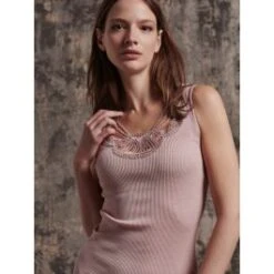 Merinowolle-Seide TRÄGERTOP ärmellos Rosé Gerippt Von Oscalito