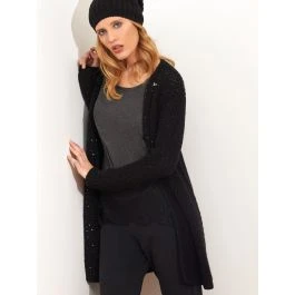 Lang Cardigan WOLLE + PAILLETTEN Schwarz Von Chiara Fiorini 3 Lang Cardigan WOLLE + PAILLETTEN Schwarz Von Chiara Fiorini