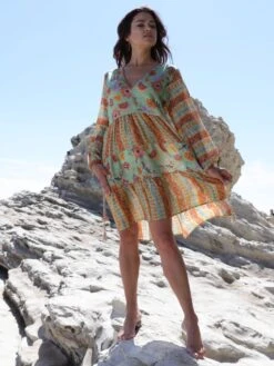 Seidenbatist Tunikakleid GINEVRA MENTA Grün-orange Von Laetitia Beachwear -Marlies Dekkers Verkaufsgeschäft kaftan mint g133 laetitia 10