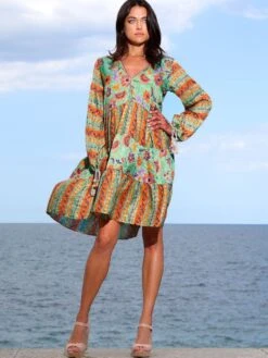 Seidenbatist Tunikakleid GINEVRA MENTA Grün-orange Von Laetitia Beachwear -Marlies Dekkers Verkaufsgeschäft kaftan mint g133 laetitia 5