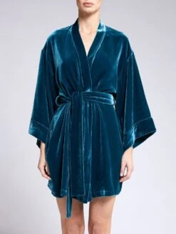 Seide-Viscose Samt Kimono DANY Von Vivis -Marlies Dekkers Verkaufsgeschäft kimono kurz v00038 dany blau vivis 4 2