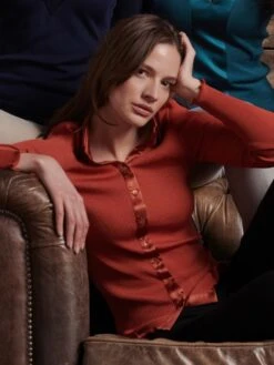 Merino Wolle-Seide CARDIGAN Gerippt Paprika-orange Von Oscalito 7 Merino Wolle-Seide CARDIGAN Gerippt Paprika-orange Von Oscalito -Marlies Dekkers Verkaufsgeschäft langarm cardigan wolle seide gerippt 6350 paprika oscalito 1