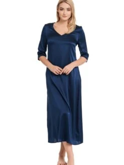 Seide Langarm Nachtkleid SEDUZIONE DI SETA Uni Von Gattina -Marlies Dekkers Verkaufsgeschäft langarm nachtkleid satin seide marine 381437 seduzione di seta gattina 1 2