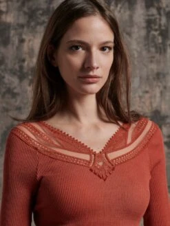 Merino Wolle-Seide LANGARMSHIRT Von Oscalito -Marlies Dekkers Verkaufsgeschäft langarm shirt gerippt wolle seide paprika 6446 oscalito 5