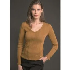 Merinowolle Seide LANGARM SHIRT Breite Rippe Von Artimaglia