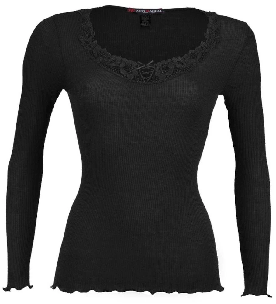 Merinowolle-Seide LANGARM SHIRT Mit Spitze Von Artimaglia 4 Merinowolle-Seide LANGARM SHIRT Mit Spitze Von Artimaglia – Bild 2