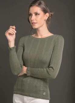 Merinowolle Seide RUNDHALS SHIRT Breite Rippe Von Artimaglia -Marlies Dekkers Verkaufsgeschäft langarm u boot shirt wolle seide 76304 kaki artimaglia 1