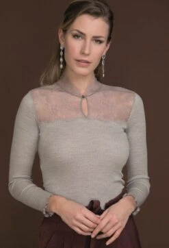 Merinowolle Seide STEHKRAGEN SHIRT Gerippt Von Artimaglia -Marlies Dekkers Verkaufsgeschäft langarmshirt wolle seide 77604 ml grau artimaglia