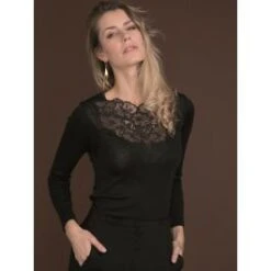 Merinowolle-Seide LANGARM SHIRT Schwarz Von Artimaglia