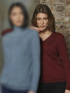 Merinowolle-Seide LANGARM SHIRT Breite Rippe Rot Von Oscalito -Marlies Dekkers Verkaufsgeschäft merino wolle seide pullover 5892 rot oscalito 1