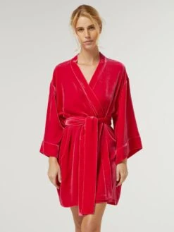 Seide-Viscose Samt Kimono DANY Von Vivis -Marlies Dekkers Verkaufsgeschäft morgenmantel kurz seidensamt v00038 dany geranio rot vivis 2