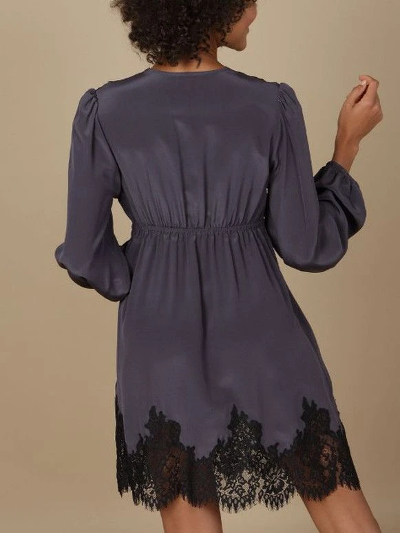 100% Crepe-Seide Blusenkleid INDISCRETE Dunkelgrau Von Marjolaine 5 100% Crepe-Seide Blusenkleid INDISCRETE Dunkelgrau Von Marjolaine – Bild 3