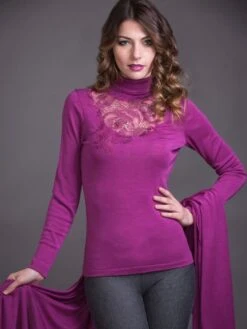 Merinowolle-Seide ROLLKRAGEN SHIRT Mit Spitze Von Artimaglia -Marlies Dekkers Verkaufsgeschäft seide merino rollkragen shirt 7030 69904 fuchsia artimaglia