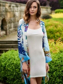 Seide-Baumwolle Kimono LIV Weiß Bunt Von Gattina -Marlies Dekkers Verkaufsgeschäft seide morgenmantel liv unterkleid pure 387003 391597 gattina