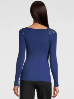 Merino Wolle-Seide LANGARMSHIRT Gerippt Blau Leavers Spitze Von Oscalito -Marlies Dekkers Verkaufsgeschäft shirt langarm chantilly spitze blau 6643 oscalito 2