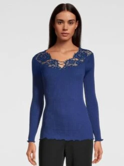 Merino Wolle-Seide LANGARMSHIRT Gerippt Blau Leavers Spitze Von Oscalito -Marlies Dekkers Verkaufsgeschäft shirt langarm chantilly spitze blau 6643 oscalito
