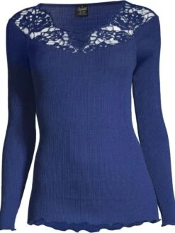 Merino Wolle-Seide LANGARMSHIRT Gerippt Blau Leavers Spitze Von Oscalito -Marlies Dekkers Verkaufsgeschäft shirt langarm chantilly spitze blau 6643 oscalito 3
