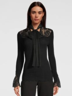 Merinowolle-Seide KRAGEN-SHIRT Gerippt Schwarz Von Oscalito -Marlies Dekkers Verkaufsgeschäft shirt langarm chantilly spitze schwarz 6644 oscalito