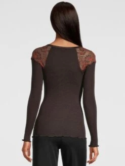Merino Wolle-Seide LANGARMSHIRT Gerippt Mokka Calais Spitze Von Oscalito -Marlies Dekkers Verkaufsgeschäft shirt langarm leavers spitze moka 6624 oscalito 2