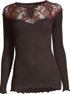 Merino Wolle-Seide LANGARMSHIRT Gerippt Mokka Calais Spitze Von Oscalito -Marlies Dekkers Verkaufsgeschäft shirt langarm leavers spitze moka 6624 oscalito 3