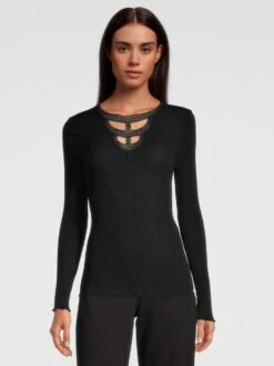 Merinowolle-Seide LANGARM SHIRT Gerippt Schwarz Von Oscalito -Marlies Dekkers Verkaufsgeschäft shirt langarm lurex spitze schwarz 6661 oscalito