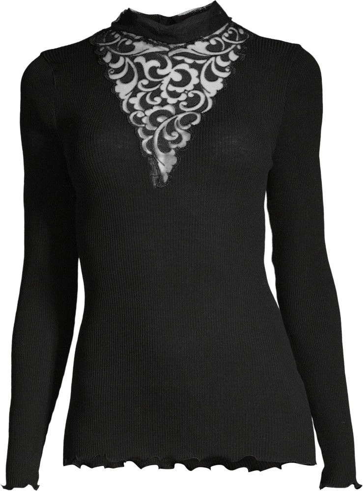 Merinowolle-Seide Stehkragen Shirt Gerippt Schwarz Von Oscalito 7 Merinowolle-Seide Stehkragen Shirt Gerippt Schwarz Von Oscalito – Bild 5