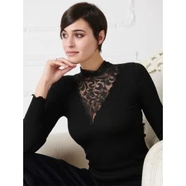 Merinowolle-Seide Stehkragen Shirt Gerippt Schwarz Von Oscalito 3 Merinowolle-Seide Stehkragen Shirt Gerippt Schwarz Von Oscalito