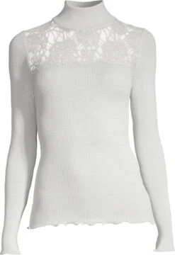 Merinowolle-Seide TURTLENECK SHIRT Silber Leavers Spitze Von Oscalito -Marlies Dekkers Verkaufsgeschäft shirt turtleneck langarm chantilly spitze silber 6646 oscalito 3