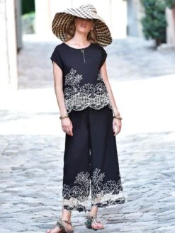 Resortwear Anzug Mit Hohlsaum-Stickerei NERO Von Chiara Fiorini -Marlies Dekkers Verkaufsgeschäft strandanzug schwarz creme cf9843 cf9844 chiara fiorini 2