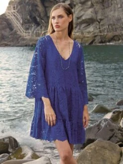 Tunikakleid Aus Baumwoll-Spitze ZAFFIRO Blau Von Chiara Fiorini -Marlies Dekkers Verkaufsgeschäft strandkleid dunkelblau cf1526 chiara fiorini 2 1