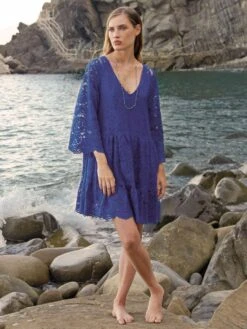 Tunikakleid Aus Baumwoll-Spitze ZAFFIRO Blau Von Chiara Fiorini -Marlies Dekkers Verkaufsgeschäft strandkleid dunkelblau cf1526 chiara fiorini